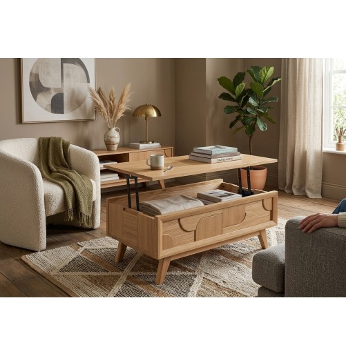 Table de Salon Rivage Relevable en Chêne | 105 cm