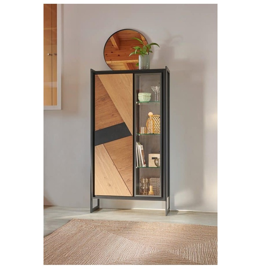 Vitrine Graffik 1 porte bois, 1 porte verre Vitrine Graffik 1 porte bois, 1 porte verre