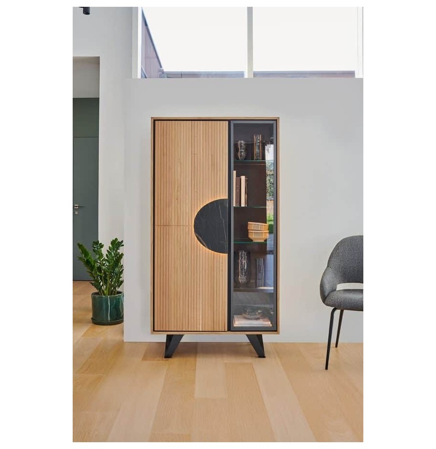 Vitrine Sphère 1 porte bois 1 porte verre
